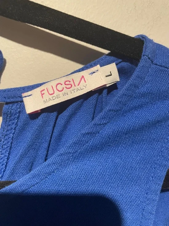 Fucsia Sleeveless Royal Blue Tie-Back Linen-blend Maxi Dress - Picture 2 of 9